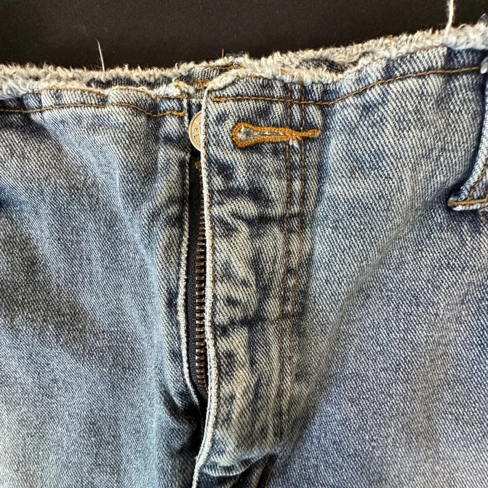 Vintage L.A. Blues Denim Mini‎ Skirt High Waisted Raw Hem Medium Wash Size 14